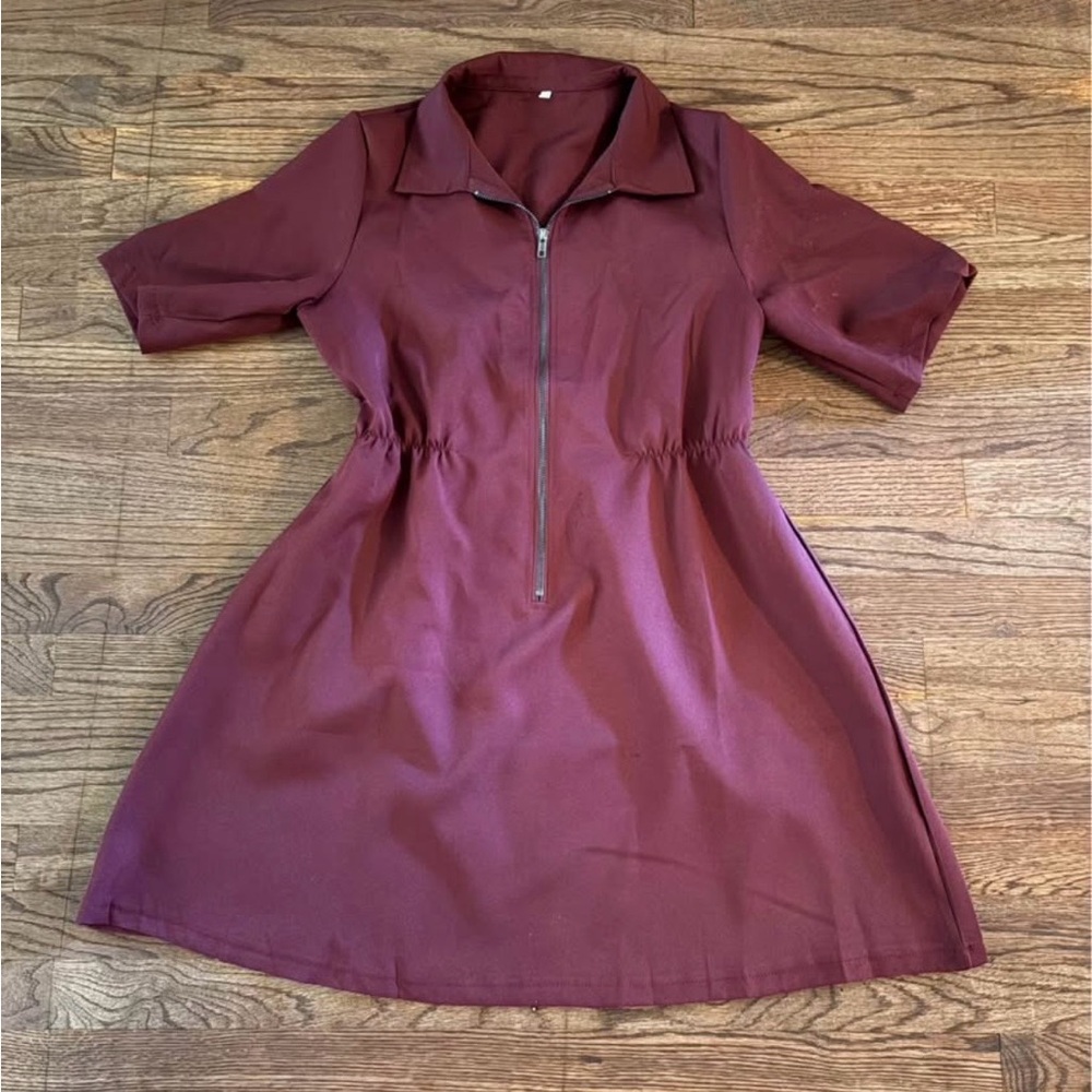 Utility Zip-Front Dress in Burgundy